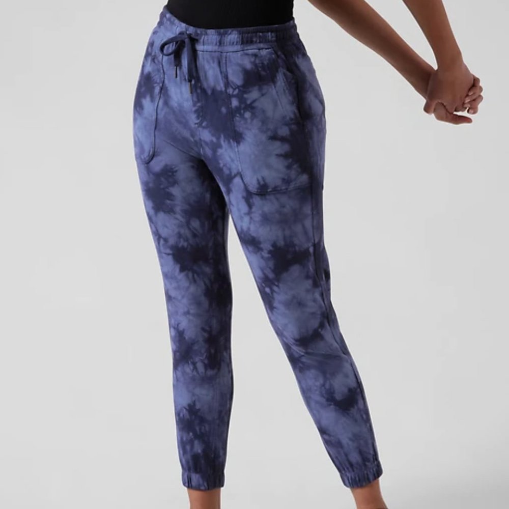 Athleta Farallon Blue Tie Dye Printed Tie Waist Jogger Sweatpants Size 0